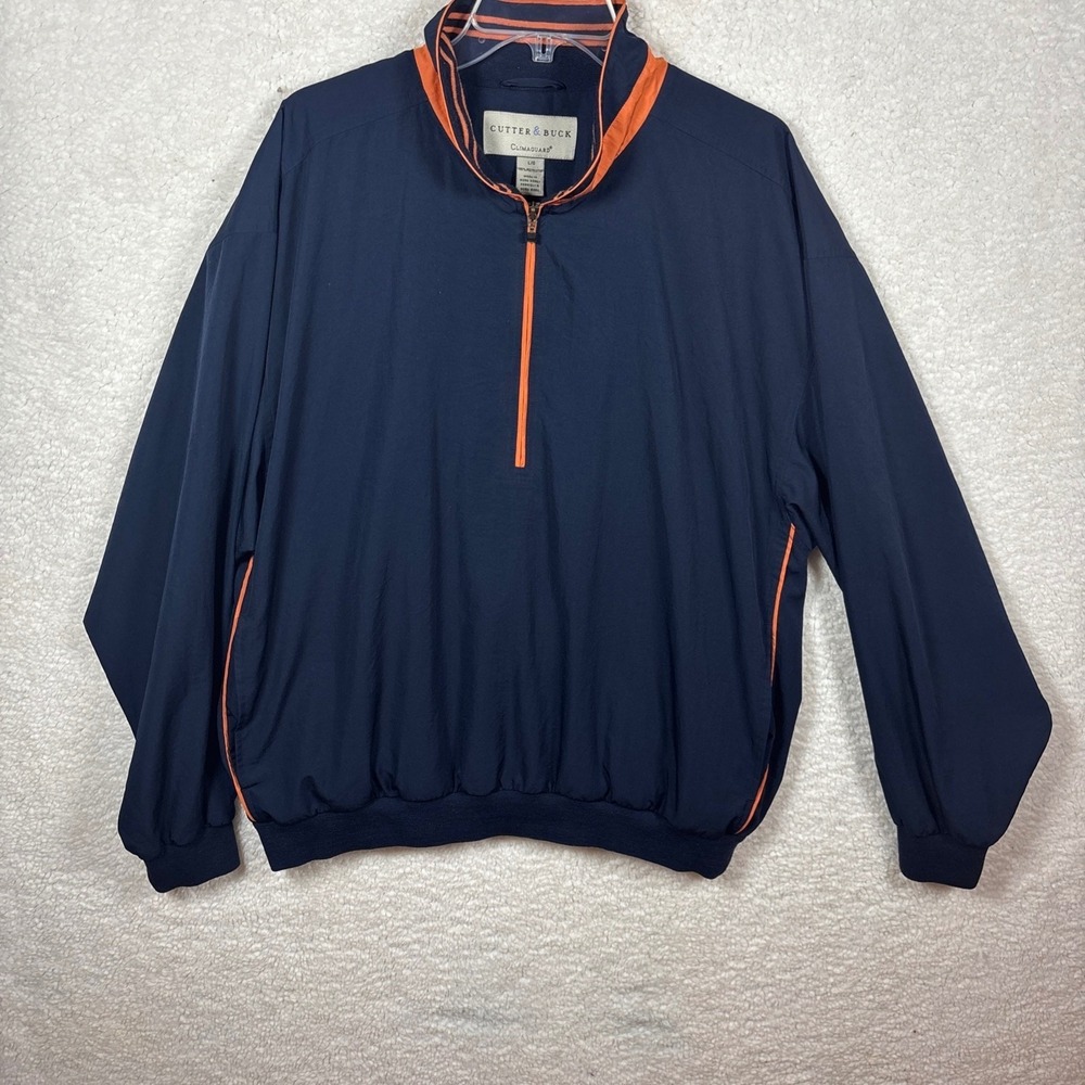 Cutter & Buck Windbreaker Mens Large Navy‎ Blue Good Climaguard Quarter Zip
